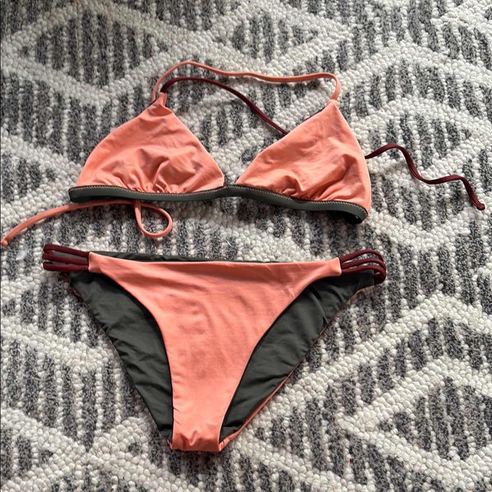 L*Space peach and arm green Bikini Set Minimalist Swimwear-